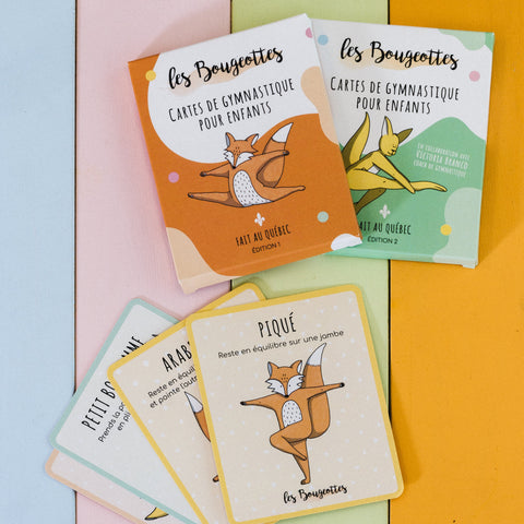 Cartes de gymnastique pour enfants de 2 ans et plus illustrants des mouvements ( piqué, arabesque, petit bonhomme) 