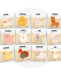 Collection de cartes d'apprentissage en français thème animaux de la ferme avec des mouvements simples pour 18 mois + (vache, cochon, mouton)