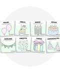 Collection de cartes d'apprentissage thème anniversaire avec des mouvements pour apprendre à sauter dès 18 mois et plus (bougie, gâteau, cadeau, guirlande)