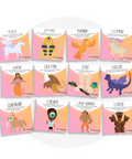 Collection de cartes d'apprentissage créatures fantastiques avec des mouvements pour travailler les muscles du tronc (licorne, dragon, cyclope)