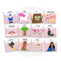 Collection de cartes d'apprentissage thème forêt enchantés avec des mouvements pour travailler la motricité globale (arbre, gnome, licorne)
