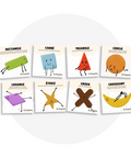 Collection de cartes d'apprentissage thème formes avec des mouvements pour travailler la motricité globale (carré, rectangle, cercle)