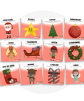 Collection de cartes d'apprentissage bilingues thème noël avec des mouvements pour bouger debout (père noël, sapin, ornement, lutin, couronne, cadeaux, bas de noël, renne)
