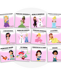 Collection de cartes d'apprentissage thème princesses avec des mouvements pour travailler le système cardiovasculaire (Blanche neige, elsa, moana)