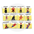 Collection de cartes d'apprentissage thème super-héros avec des mouvements pour sauter (catwomen, ironman, superman)