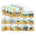 Collection de cartes d'apprentissage thème animaux de la savana avec des mouvements pour relaxer (crocodile, léopard, zèbre, gazelle)