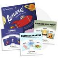 Ensemble de produits avec des jeux de devinettes pour stimuler le langage des enfants : livre interactif et cartes d'apprentissage