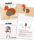 Ensemble de cartes d'apprentissage actives sur le thémes des animaux de ferme et de livre interactif sur les émotions pour faire bouger les tout-petits. 