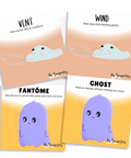 Cartes d'apprentissage actives bilingues du vent (automne) et du fantome (halloween)