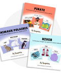 Ensemble de cartes d'apprentissage actices sour le thème des pirates, des animaux polaires et de l'hiver pour faire des pauses actives en restant debout tout en stimulant le langage des enfants de 2 ans et plus.