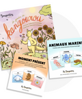 Ensemble pensé pour les enfants de 4 ans et plus combine deux outils pour favoriser la pleine conscience, la gestion des émotions et le retour au calme par le mouvement et l'auto-massage. 