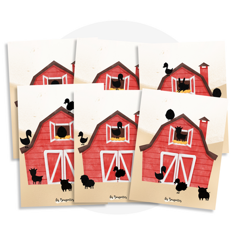 Activité à imprimer éducative du jeu des ombres sur le thème des animaux de la ferme pour les enfants de 3 ans et plus.
