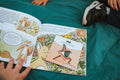 Livre interactif qui fait bouger les enfants durant la lecture grâce à des cartes de mouvement sur le thème de la pleine conscience et du moment présent à travers le jardinage.