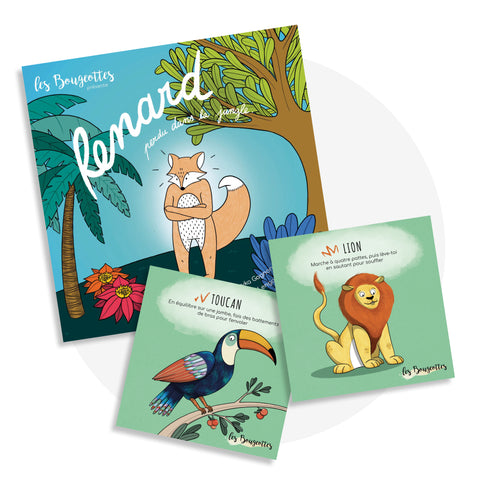 Livre interactif pour enfants thème jungle, qui fait bouger en travaillant coopération et travail d’équipe.