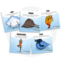 Collection de cartes d'apprentissage sur les éléments de la terre en français (air, terre, feu, eau)
