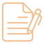 Pictogramme orange et blanc montrant un papier et un crayon, illustrant la section Comment s’inscrire