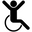 Pictogramme noir et blanc d’une personne en fauteuil roulant pour catégoriser les produits adaptés