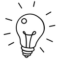 Pictogramme noir et blanc d’une ampoule allumée pour représenter la valeur de créativité de Les Bougeottes.