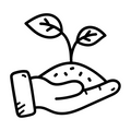Pictogramme noir et blanc d’une main avec pousse de plante pour représenter la valeur d’épanouissement.