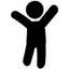 Pictogramme noir et blanc d’un personnage bras levés pour catégoriser les pauses actives debout
