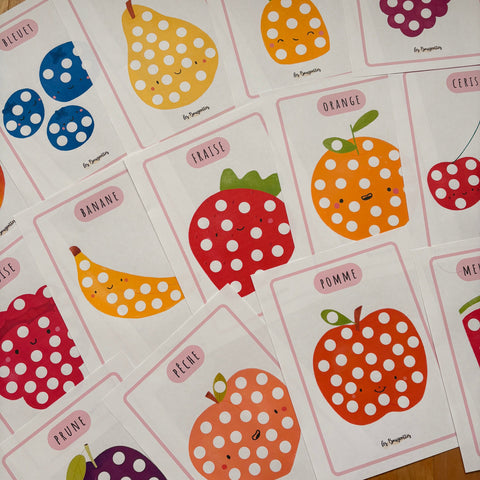 Activité à imprimer éducative : Marqueurs à points sur le thème des Fruits - Les Bougeottes