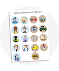 Activité à imprimer pour enfant avec des jetons à découper illustrant différents métiers (pompier, policier, agriculteur, pilote, médecin) et leurs véhicules associés pour développer le vocabulaire et l’imagination