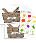 fiches d'activités à imprimer sur l'alimentation pour classer les fruits et les légumes dans le bon panier