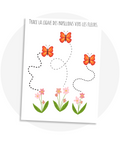 Activitée à imprimer sur le thème du printemps pour enfants idéales pour développer la motricité fine avec des fleurs et des papillons.