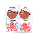 Cartes d'apprentissage bilingues thème animaux méli mélo 1 pour faire bouger les jeunes (paresseux, sloth, pieuvre, octopus)