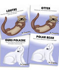 Cartes d'apprentissage bilingues thème animaux polaires pour faire bouger les jeunes (loutre, otter, ours polaire, polar bear)