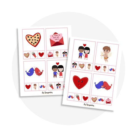 Cartes à pince - Jeu d'association Saint - Valentin - Les Bougeottes