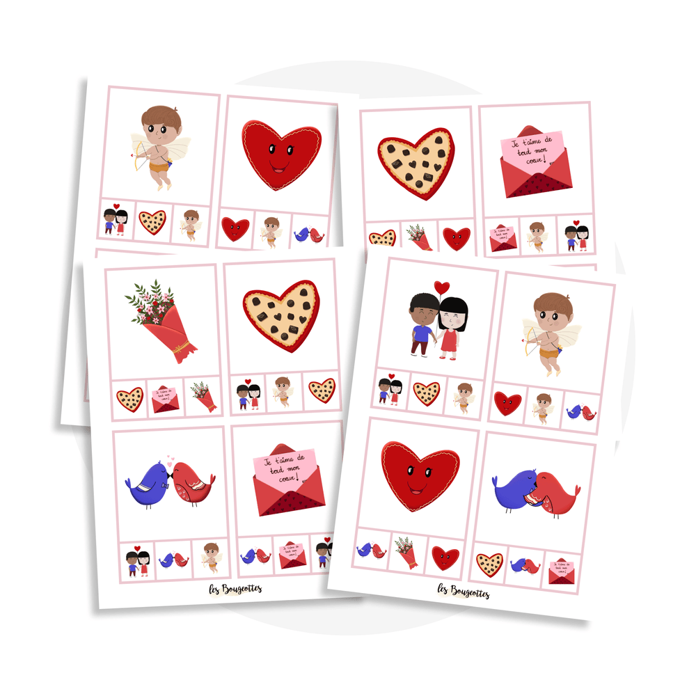 Cartes à pince - Jeu d'association Saint-Valentin