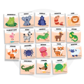 Collection de cartes d'apprentissage thème animaux méli mélo en français avec des mouvements de motricité globale
