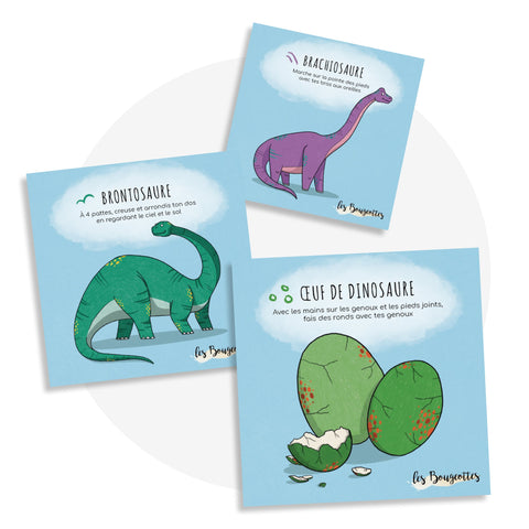 Cartes d’apprentissage actives sur le thème des dinosaures (brachiosaure, brontosaure) pour pauses actives dès 2 ans