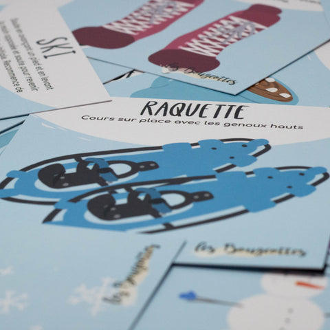 Cartes d’apprentissage actives thématiques hiver pour pauses actives ludiques et langage des enfants.