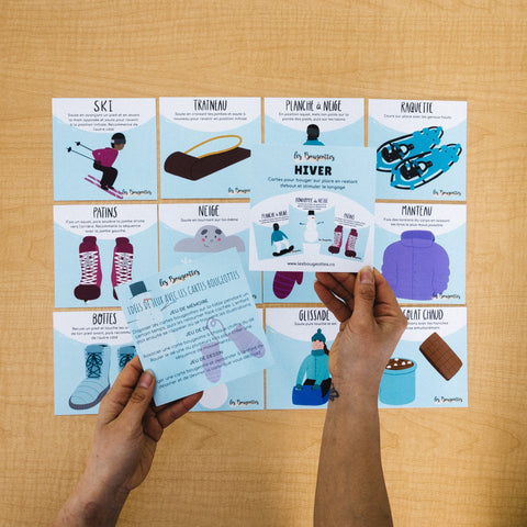 Cartes d’apprentissage d'hiver, activité ludique pour faire des pauses actives en restant debout et stimuler le langage.