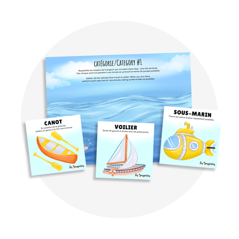 Cartes d’apprentissage sur les moyens de transport pour des pauses actives sous un jeu d'association ou de catégorisation