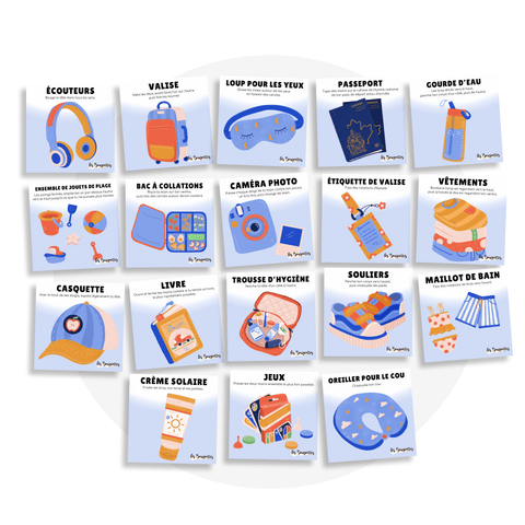Collection de cartes d'apprentissage Valise du voyageur pour faire des pauses actives en restant assis