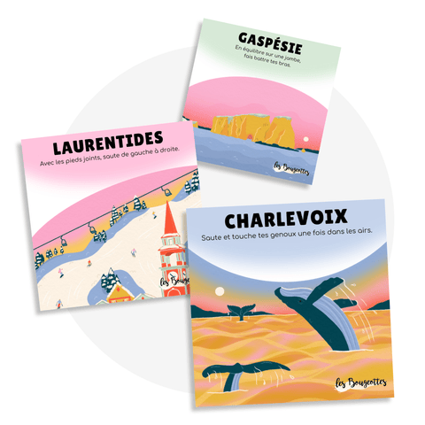 Cartes d’apprentissage Voyage au Québec pour faire des pauses actives en restant debout parfait pour les voyages et escapades - Les Bougeottes