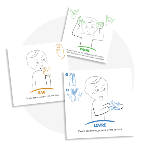 Langage des signes pour bébé du langage des signes québécois : Premiers mots (3 cartes) - Les Bougeottes