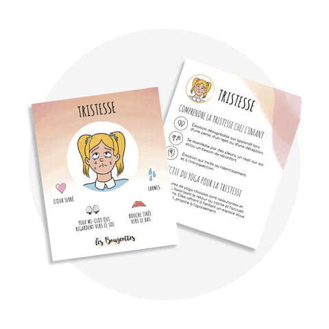 Cartes de yoga pour enfant incluant des cartes des émotions primaires et de leurs aspects physiologiques