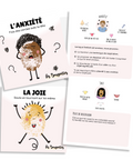Cartes d’apprentissage actives thématiques émotions (anxiété, joie) pour des pauses actives incluant un les aspects physiologiques et les piste de solutions pour la gestion des émotions. 
