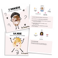 Cartes d’apprentissage actives thématiques émotions (anxiété, joie) pour des pauses actives incluant un les aspects physiologiques et les piste de solutions pour la gestion des émotions. 