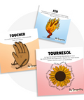 Carte d’exercice sur le thème du moment présent avec des exercices de respiration, de yoga pour enfant et d'étirement. 
