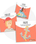 Cartes d’apprentissage actives pirate pour faire des pauses actives en restant debout et stimuler le langage des enfants de façon ludique.