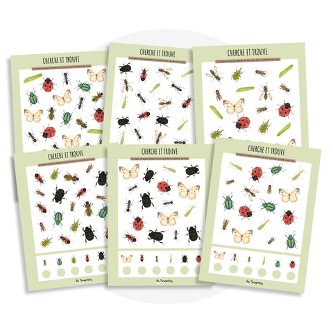 Activité à imprimer éducative pour enfant : Cherche et trouve des insectes de Les Bougeottes