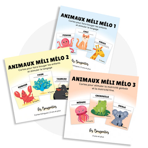 Ensemble Animaux Méli Mélo - Les Bougeottes pour faire des pauses actives et travailler la motricité globale et fine