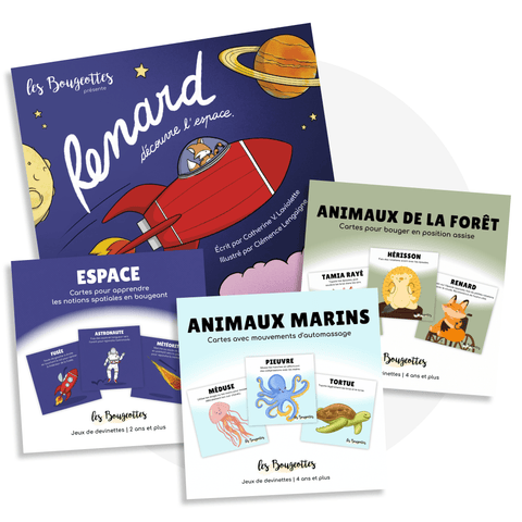 Ensemble de trois produits avec des jeux de devinettes pour stimuler le langage des enfants de 4 ans et plus