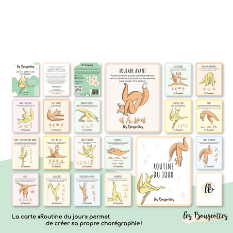 Collection de 17 cartes de gymnastique pour enfants avec des mouvements de niveau intermédiaire et expert pour 4 ans et plus