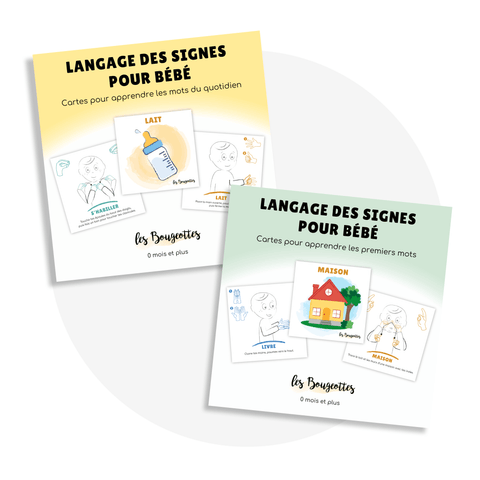 Ensemble de cartes langage des signes de la LSQ (Langue des signes québécoise) regroupant 36 signes adaptés pour bébé